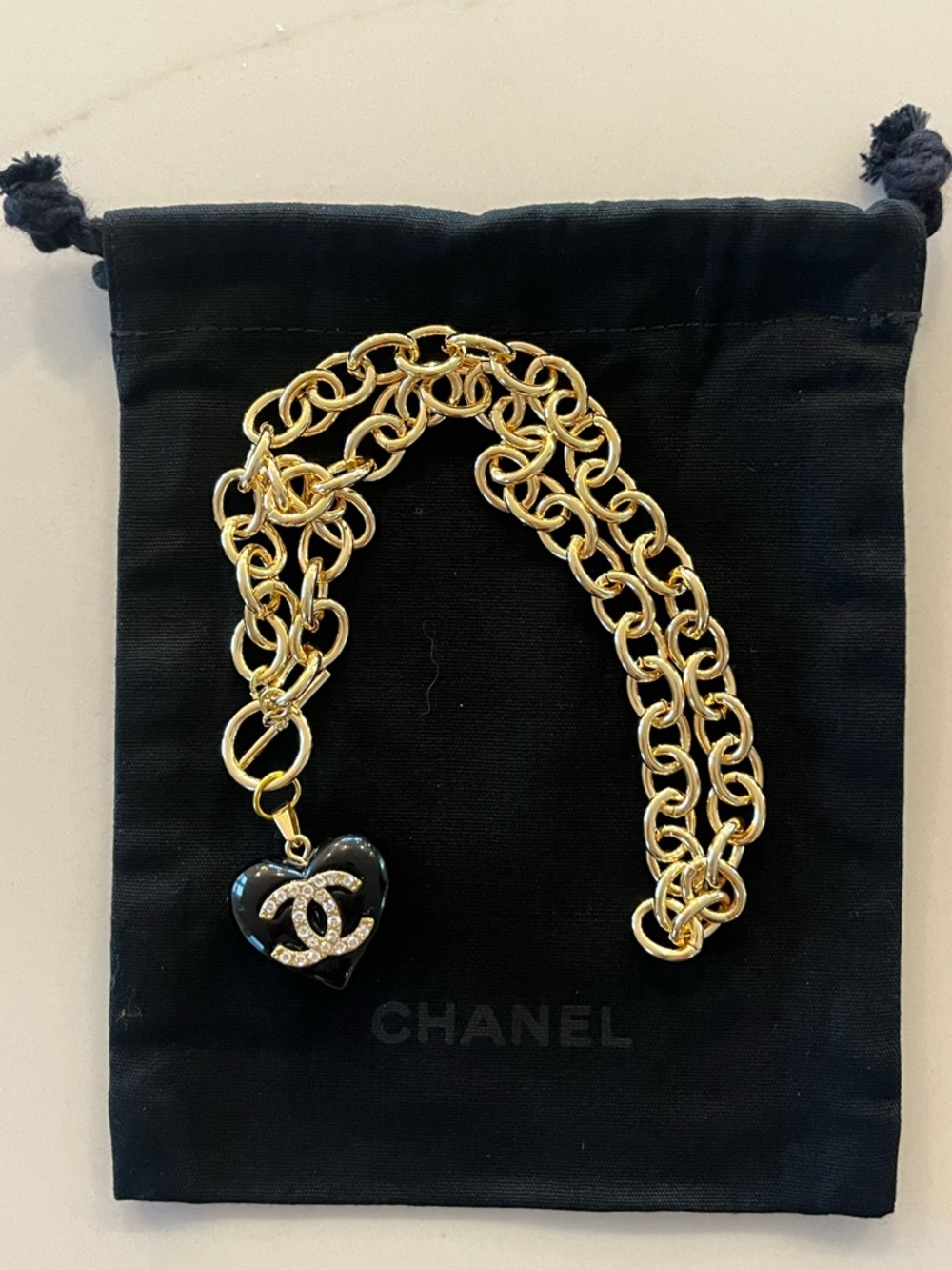 Upcycled Authentic Stamped A25V Chanel Crystal CC Heart Charm on 14K GP Necklace - Picture 5 of 10
